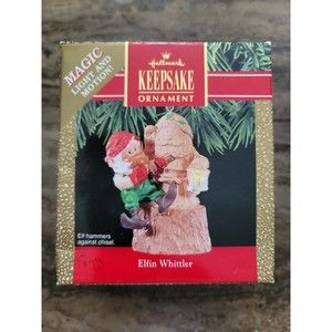 Hallmark Keepsake ~ Christmas ~ Ornament Box 1990 Elfin Whittler Light & Motion